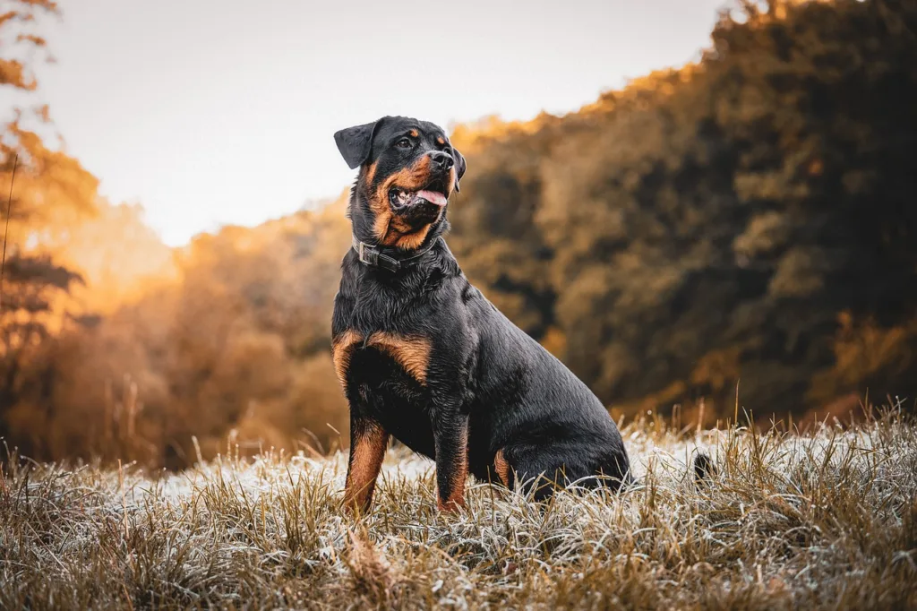 rottweiler, dog, sunset