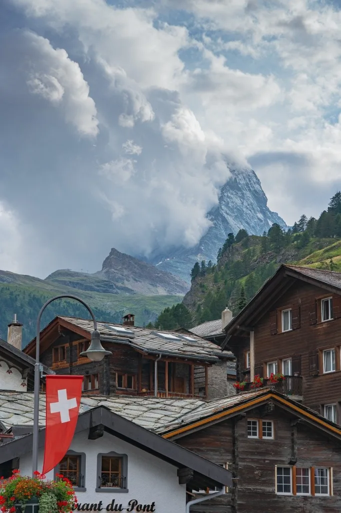 mountain, village, houses