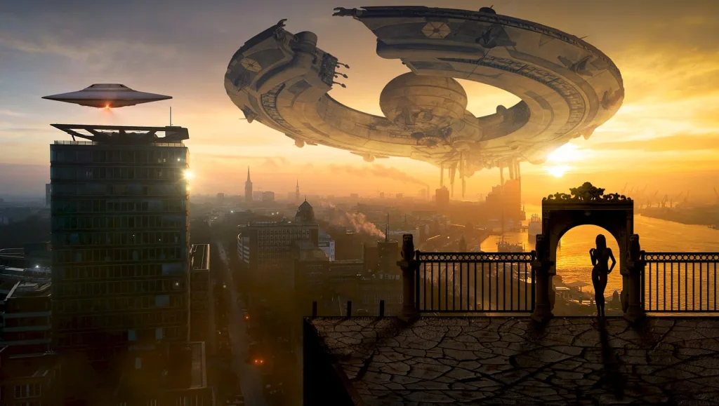 fantasy, ufo, city